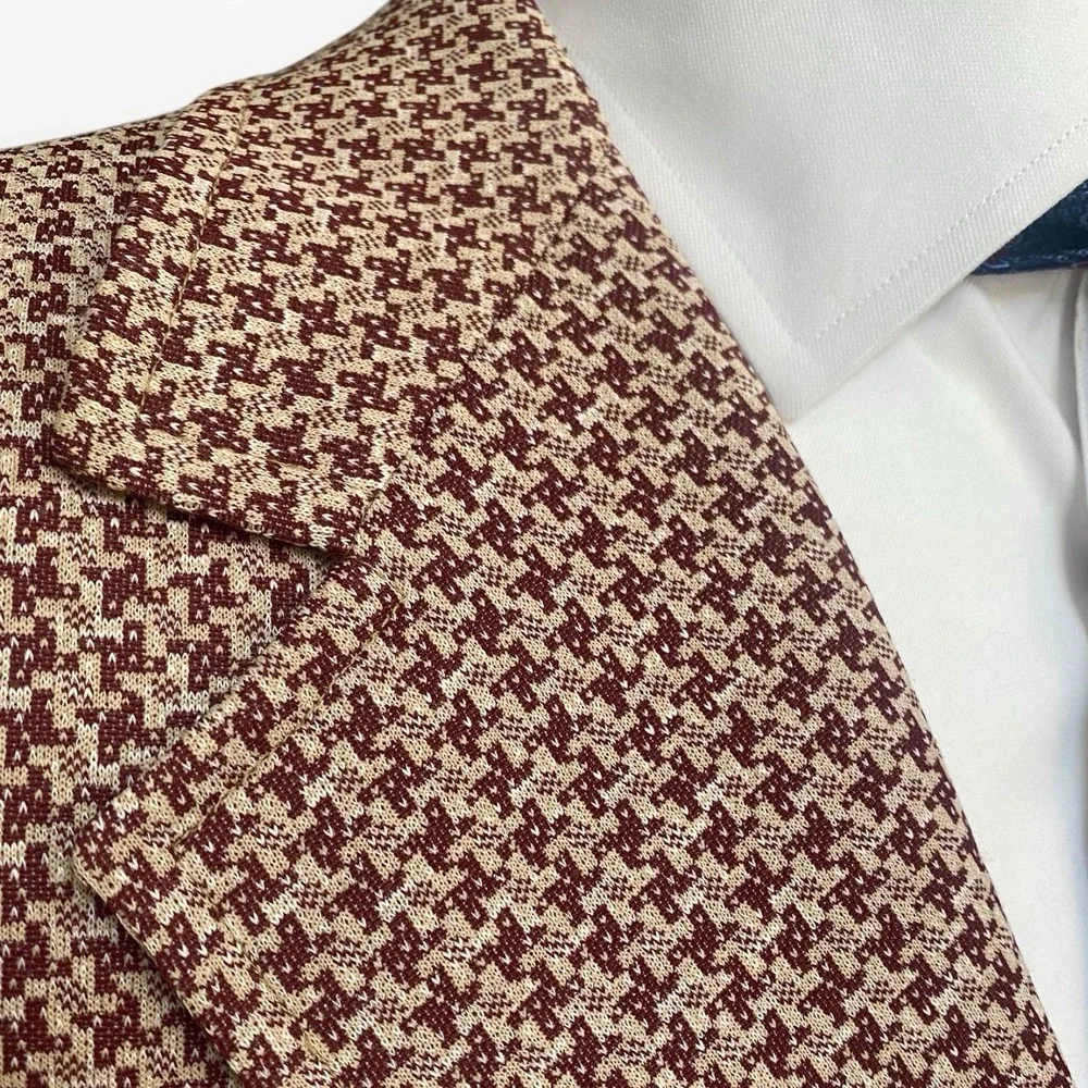 Vintage Palm Beach Blazer Mens 44L Maroon Houndstooth Sport Coat‎ USA Union Made